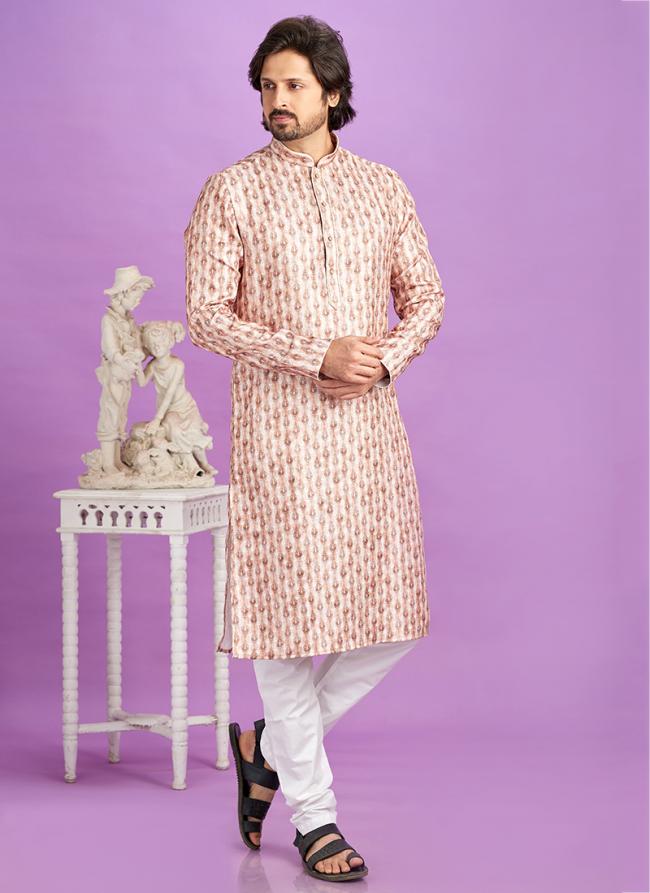 Semi Cotton Brown Traditional Wear Digital Printed Kurta Pajama